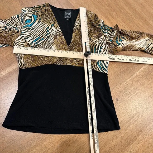 Vintage Suzie in the City Womens Animal Print Wrap V Neck Long Sleeve Top Size S - Picture 7 of 7
